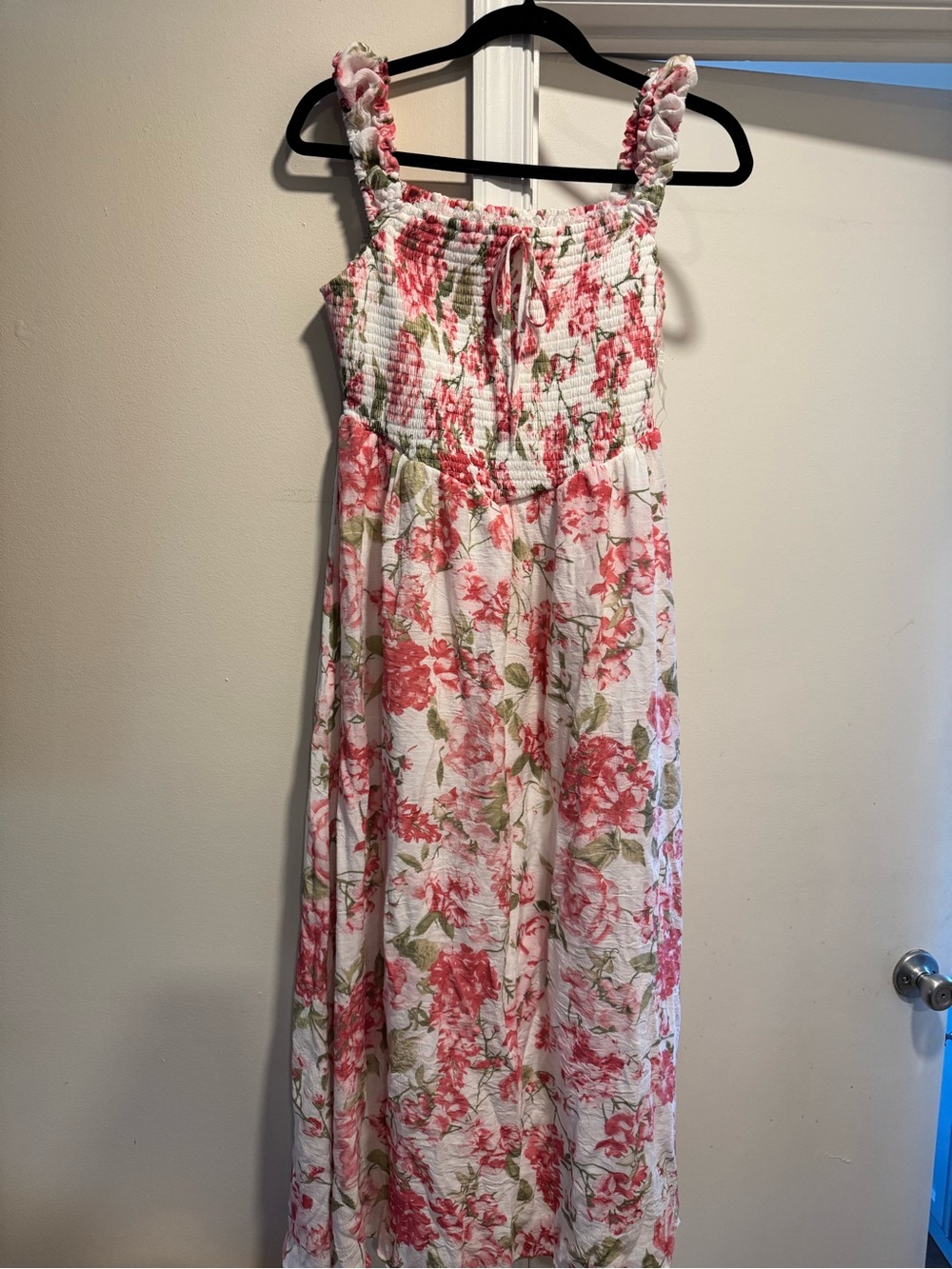 Floral Smocked Maxi Dress - Pink/White